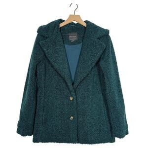 Sanctuary Teddy Jacket Coat Women's Size Small Green Faux Fur Notch Collar